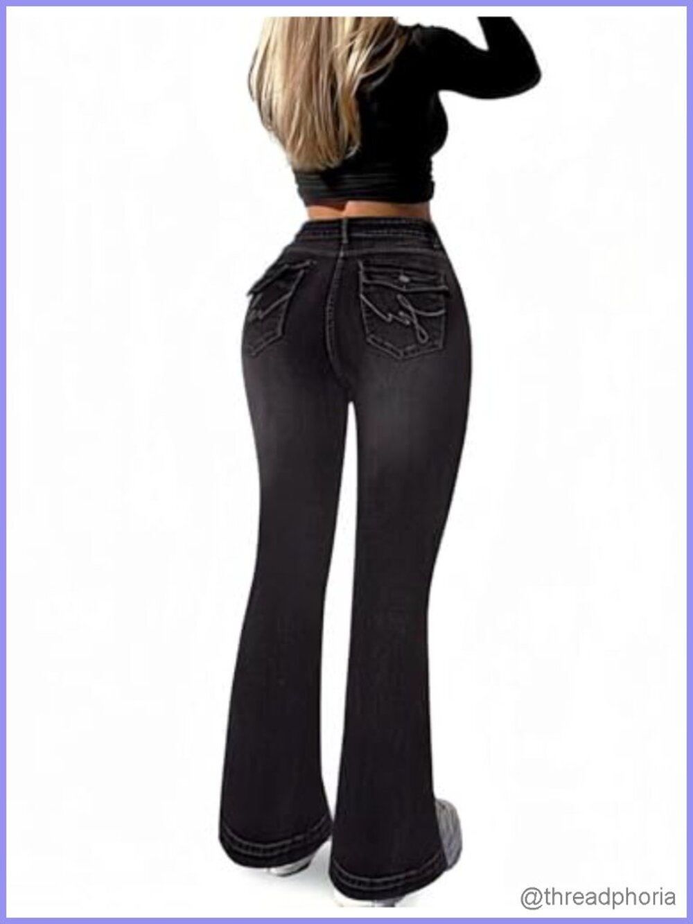 Bootcut Jeans for Women Stretch Denim Flap Pocket Mid Rise Flare Pants